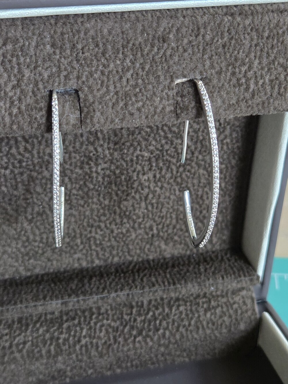 Pandora Sterling Silver 1.5" Oval Sparkle Clear CZ Hoop Earrings